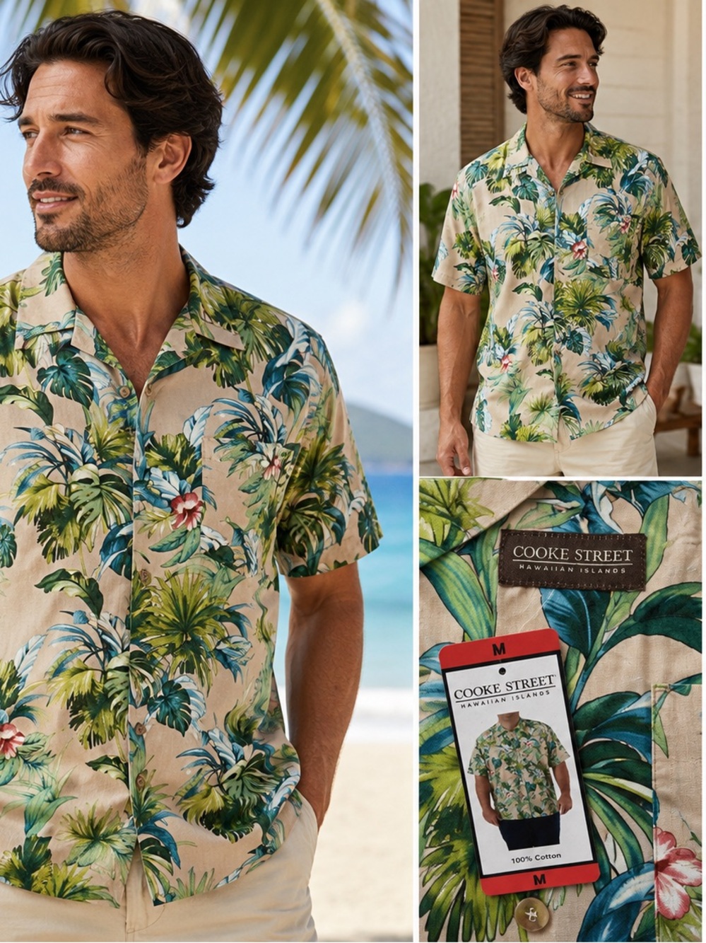 Cooke Street Hawaiian Islands Aloha Shirt Mens M NWT 100% Cotton Tropical Floral